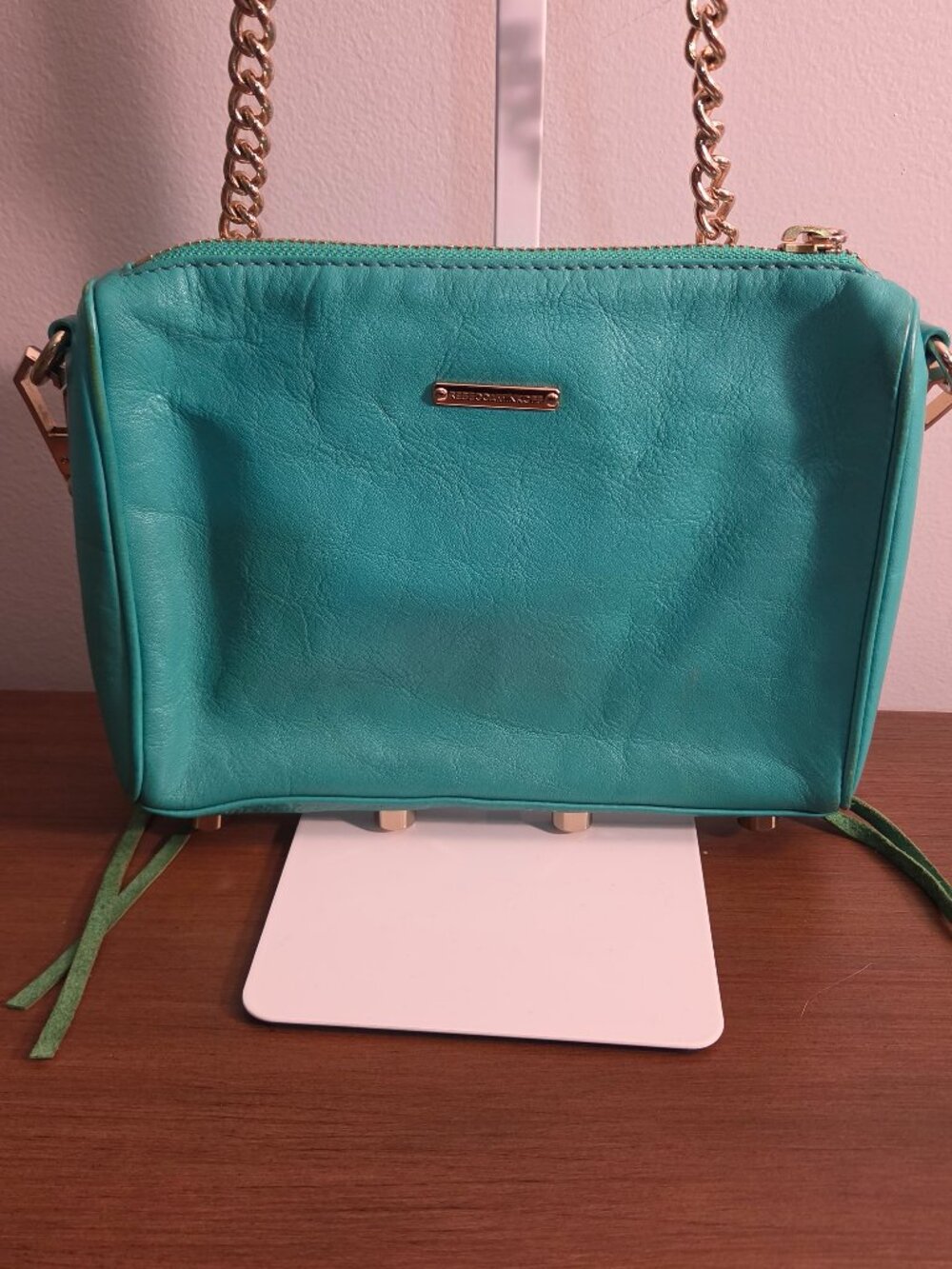 REBECCA MINKOFF 4 ZIP TURQUOISE CROSSBODY LEATHER PURSE